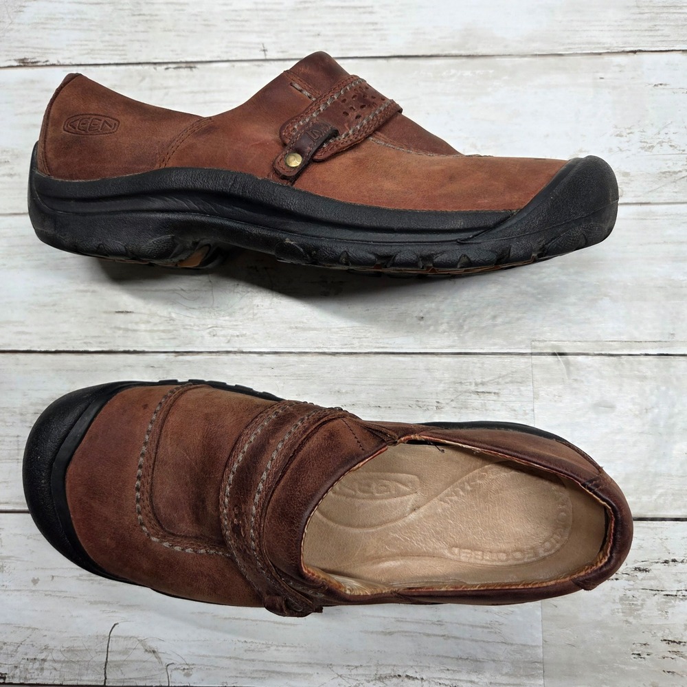 Keen Kaci Leather Clogs Slip On Shoes Women 10 Brown Bumper Toe Comfort